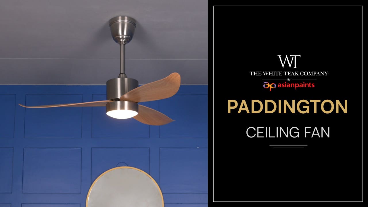 Paddington 48 Span, Chrome Finish Metal Body, Maple Wood Finish ABS Blades LED Ceiling Fan full