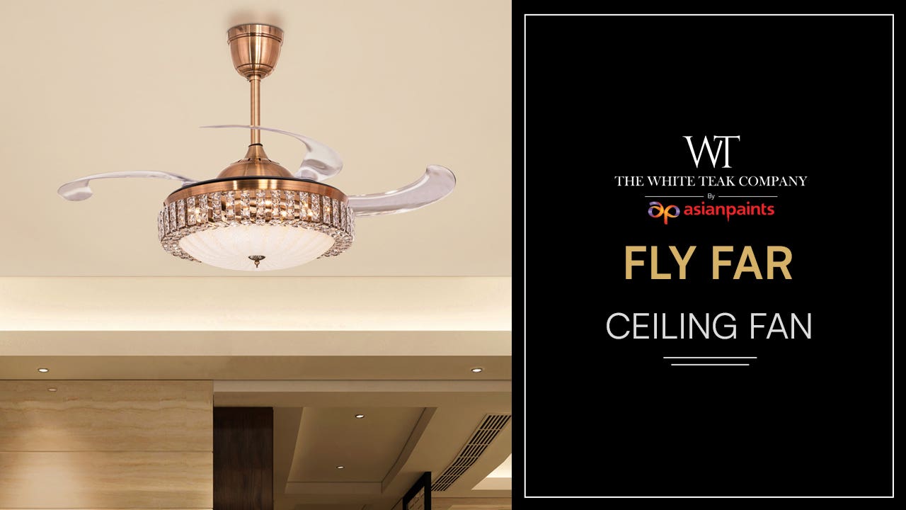 FLY FAR 44 SPAN, BRONZE GOLD FINISH METAL BODY, DIMMABLE LED WITH CRYSTAL CHANDELIER CEILING FAN fu