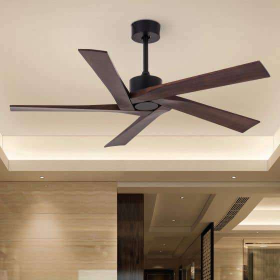Kensington (56" span, Black Finish Metal Body, Walnut Finish Solid Wood Blades) Ceiling Fan