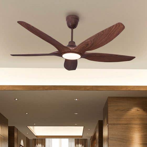 Revisited (60" Span, Walnut Finish Metal Body, Walnut Finish ABS Blades) Dimmable LED with Remote Control Ceiling Fan