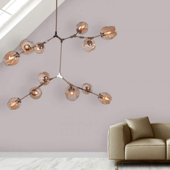 Twist In The Tale Gold Two Layer (12 Head, Amber Glass) Chandelier