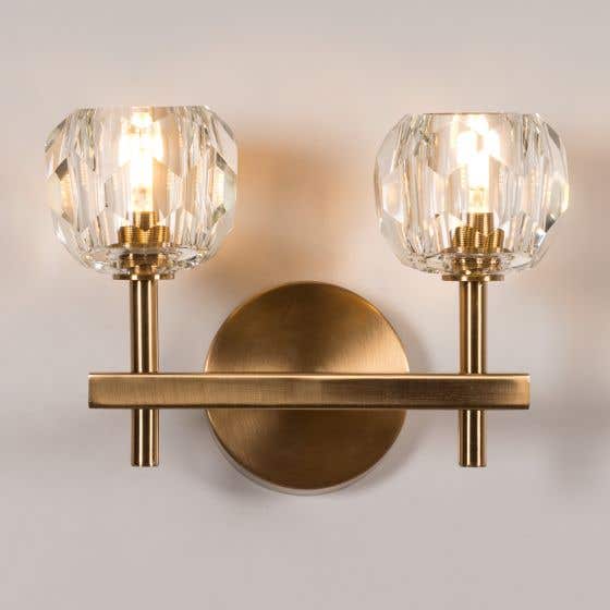 White Diamond Gold (Double Head, Solid Crystal) Wall Light