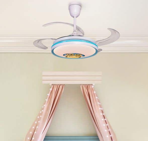 Cherished Childhood (Kids' Room, 44" Span, Glossy Aqua Blue-White Finish Metal Body, Transparent Plastic Blades) Dimmable LED with Remote Control Ceiling Fan