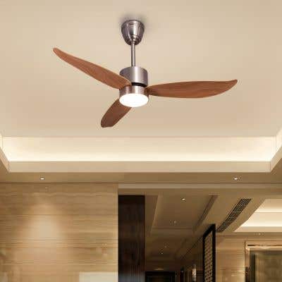 Paddington (48" Span, Chrome Finish Metal Body, Maple Wood Finish ABS Blades) Dimmable LED with Remote Control Ceiling Fan