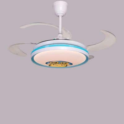 Cherished Childhood (Kids' Room, 44" Span, Glossy Aqua Blue-White Finish Metal Body, Transparent Plastic Blades) Dimmable LED Ceiling Fan