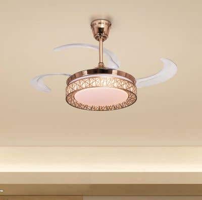 Radiant (44" Span, Gold Finish Metal Body, Transparent Plastic Blades) Dimmable LED with Remote Control Chandelier Ceiling Fan