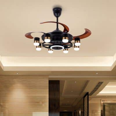 Into The Night (44" Span, Matte Black Metal Body, Translucent Coffee ABS Blades) Dimmable LED with Remote Control Chandelier Ceiling Fan