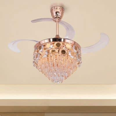 Flight Of Fantasy (44" Span, French Gold Finish Metal Body, Transparent ABS) Dimmable LED with Remote Control Crystal Chandelier Ceiling Fan
