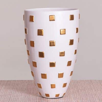 Staycation (White/ Gold) Ceramic Vase