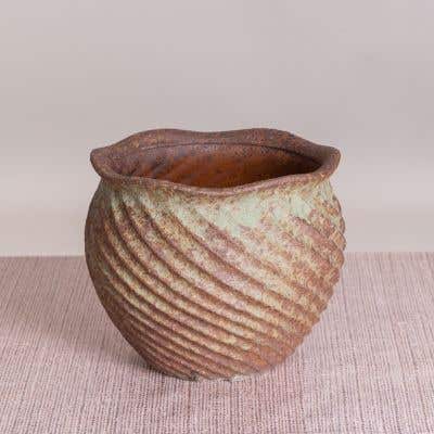 Fluted Fable (Light Jade / Rustic Brown) Ceramic Planter
