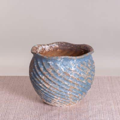 Fluted Fable (Alaskan Blue / Rustic Brown) Ceramic Planter