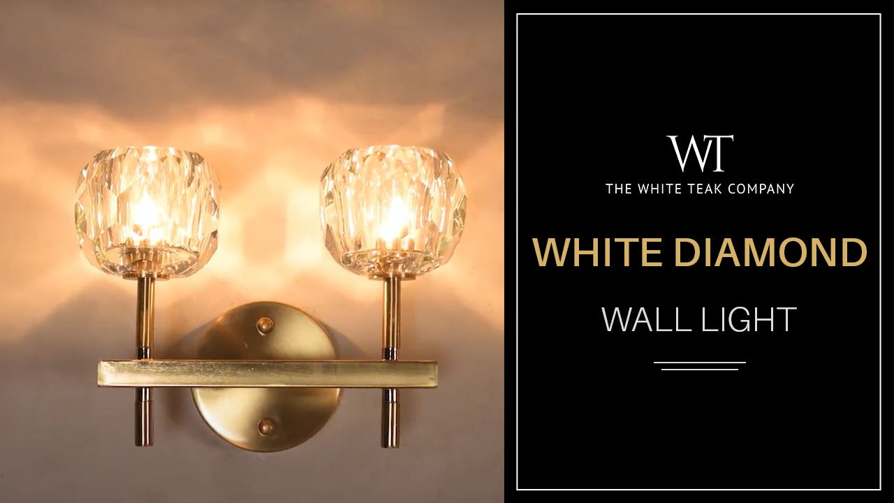 WHITE DIAMOND GOLD DOUBLE HEAD, SOLID CRYSTAL WALL LIGHT